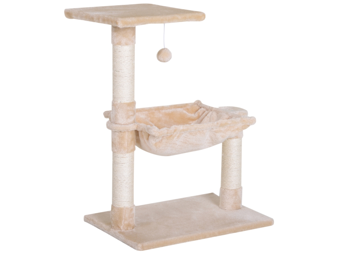 Árvore P/ Gatos 50x36x70cm, 3 Postes Sisal, Plataforma, Rede, Bola, Bege. ZENCORE SERVICES