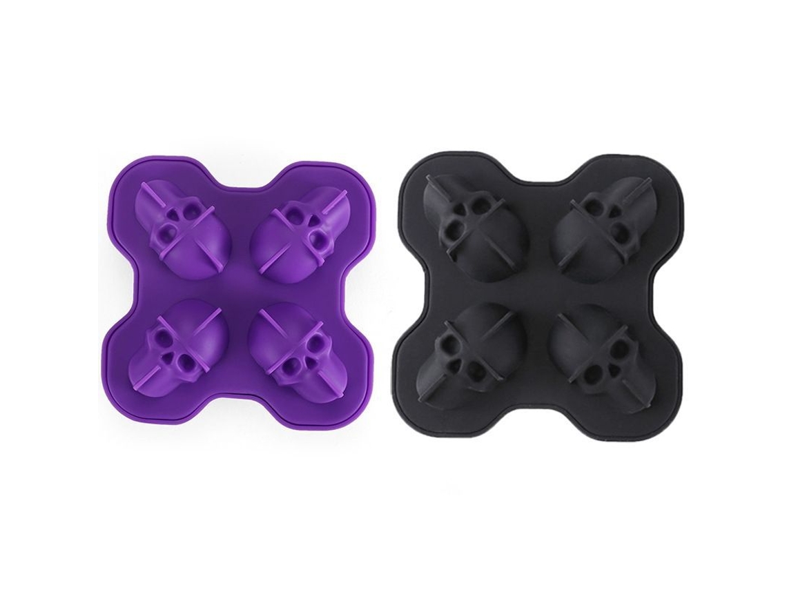 Nova Line forma de Gelo 3d Cabeça de Caveira em Silicone Flexível com 4 Moldes e Pipeta 5ml