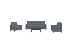 Vidaxl 3 Pcs Conjunto Sofás Com Almofadões E Rolos Veludo Cinza-escuro