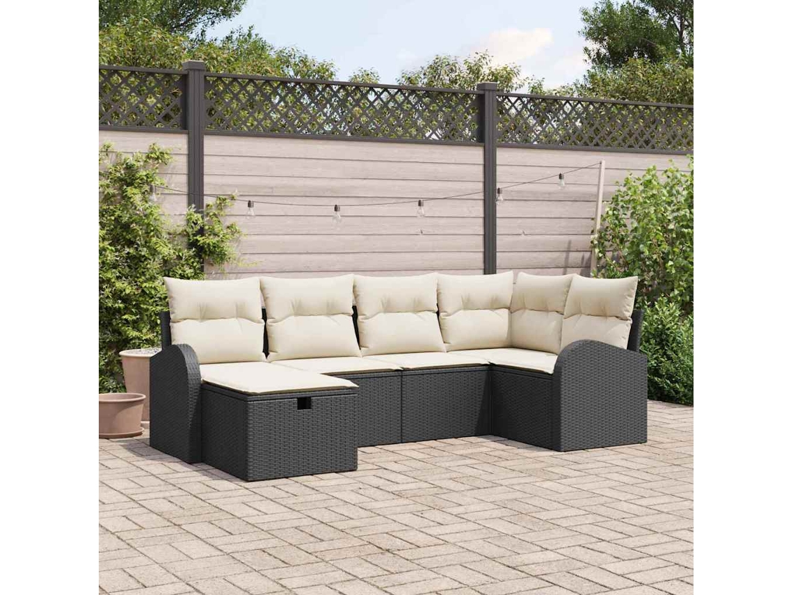 Vidaxl Conjunto De Sofá De Jardim 6 Pcs Preto Rattan Sintético