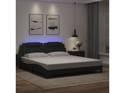 Estrutura De Cama C/ Luzes Led 180x200cm Couro Artificial Preto