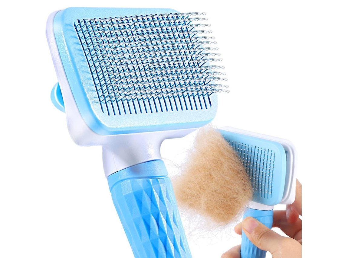 Cepillo para Mascotas de Pelo Longo e Curto com Botão de Limpeza, Remove Pelos Mortos Eficientemente, Azul Tipo 1