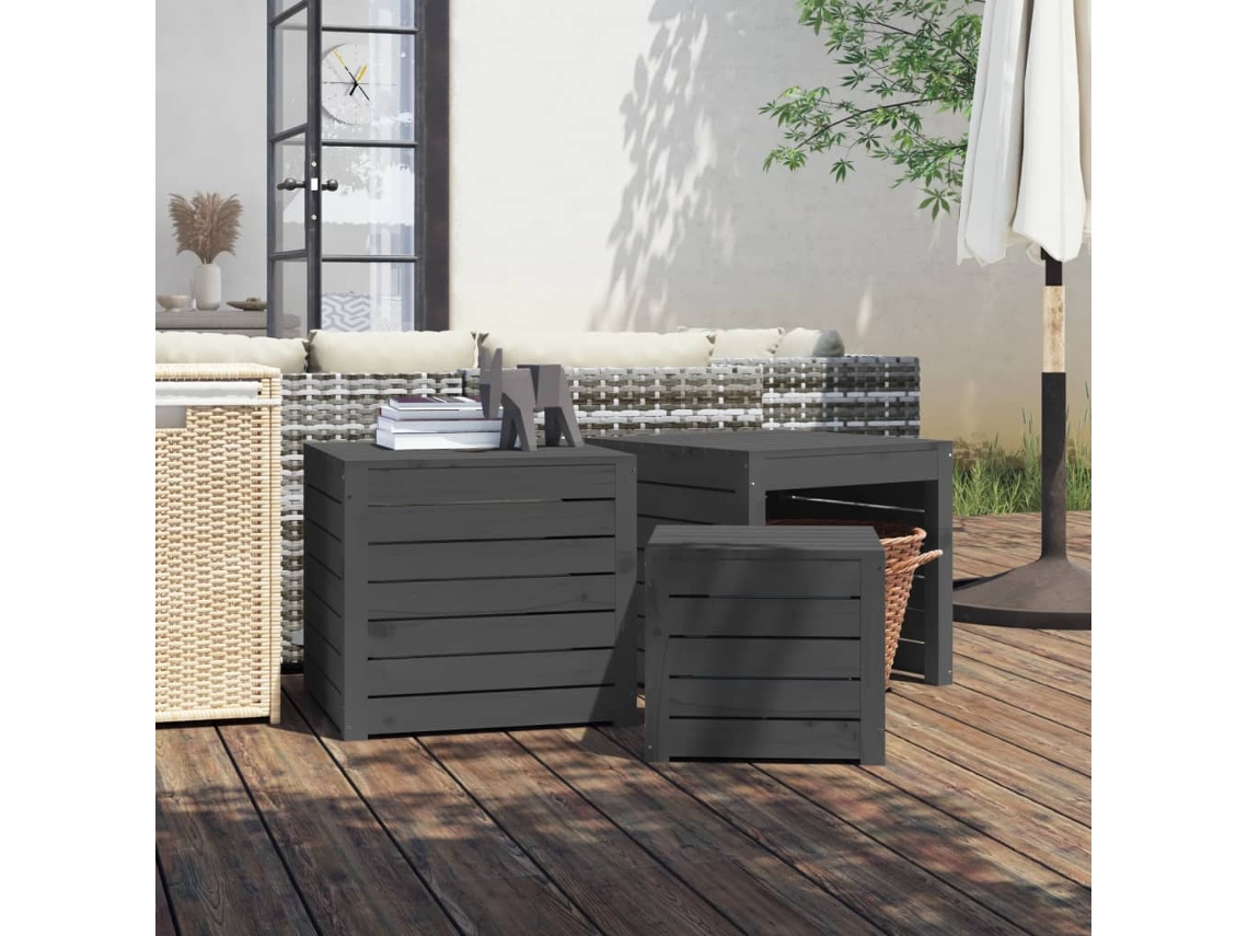 Vidaxl 3 Pcs Conjunto De Caixas De Jardim Pinho Maciço Cinzento