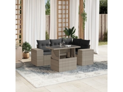 Vidaxl 5 Pcs Conj. Sofás Jardim C/ Almofadões Vime Pe Cinzento-claro