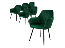 6X Cadeira de Sala de Jantar/Estar Assento Ergonómico de Veludo Verde Pernas de Metal ML-DESIGN