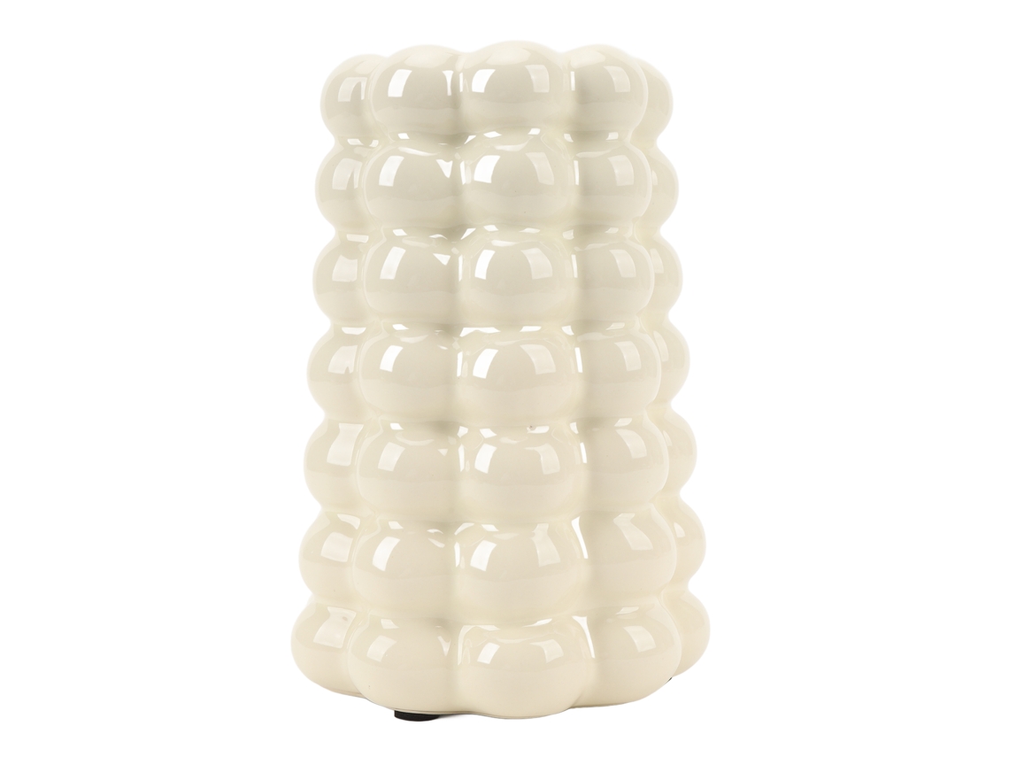 Vaso de cerâmica Baok com acabamento em bolhas, decorativo, luxuoso, leve e exclusivo, ideal para sala de estar, escritório ou entrada, na cor creme.