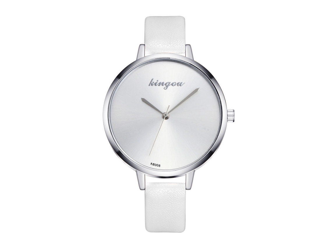 Relógio de quartzo com pulseira de couro simples e moderna para casais (branco)