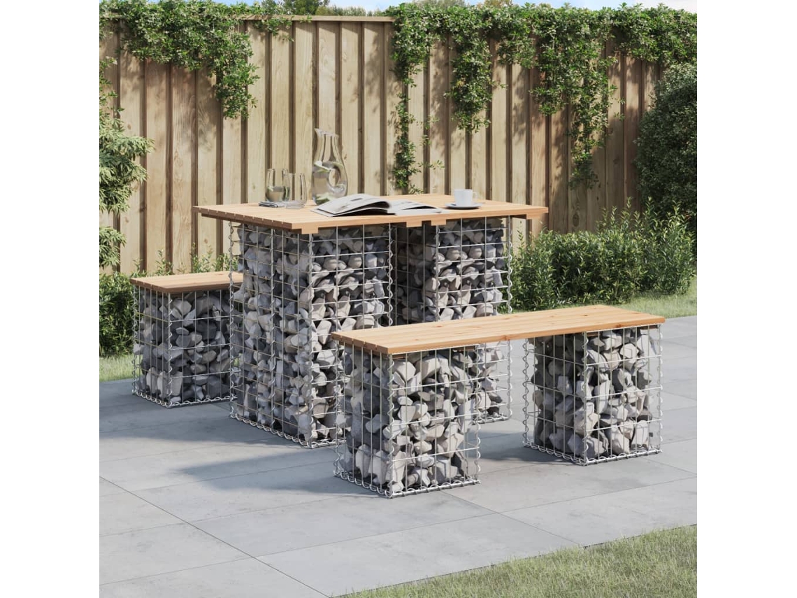 Vidaxl Mesa De Jardim Com Design De Gabião 100x70x72 Cm Em Madeira Maciça De Pinho