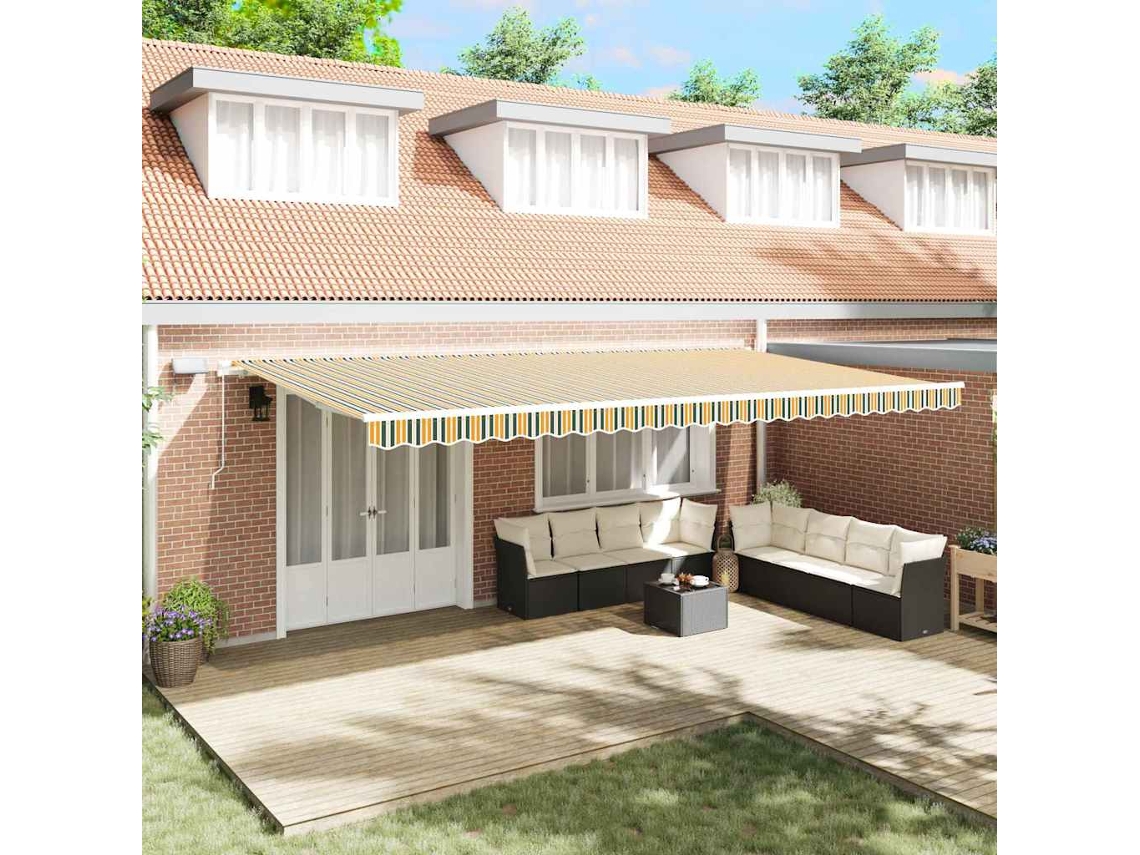 Vidaxl Toldo Retrátil Verde E Amarelo 600 × 300 Cm Tecido E Alumínio