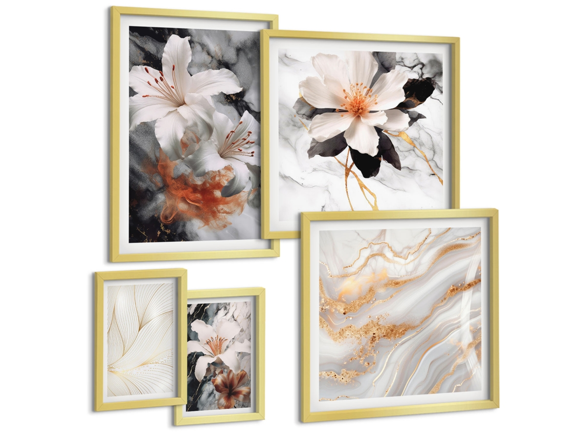 Conjunto De Pinturas Fundo Floral Marmorizado Elegância Espelharte (5 Peças)