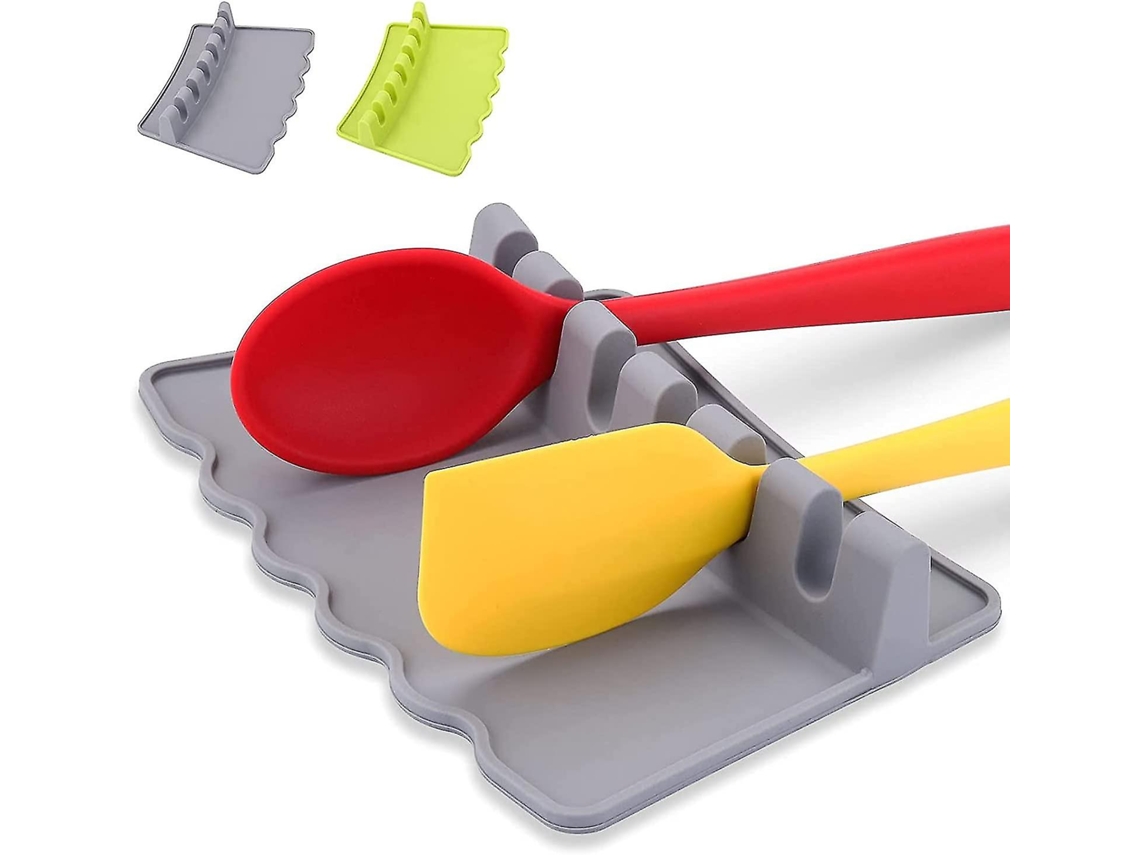 Descanso de colher de silicone para cozinha com 6 ranhuras e base antiderrapante, resistente ao calor e livre de BPA.
