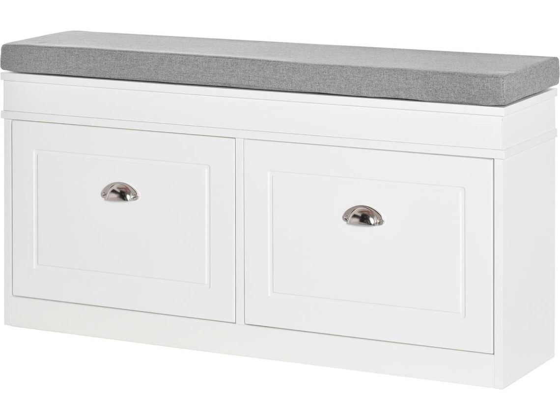 Banco Sapateira Melamina, Mdf, Poliéster e Espuma Cor Branco e Cinza 104x24x55cm Homcom