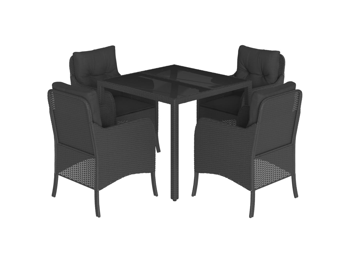 Maison Exclusive - Conjunto de 5 Peças Jantar P/ Jardim C/ Almofadões Vime Pe Preto