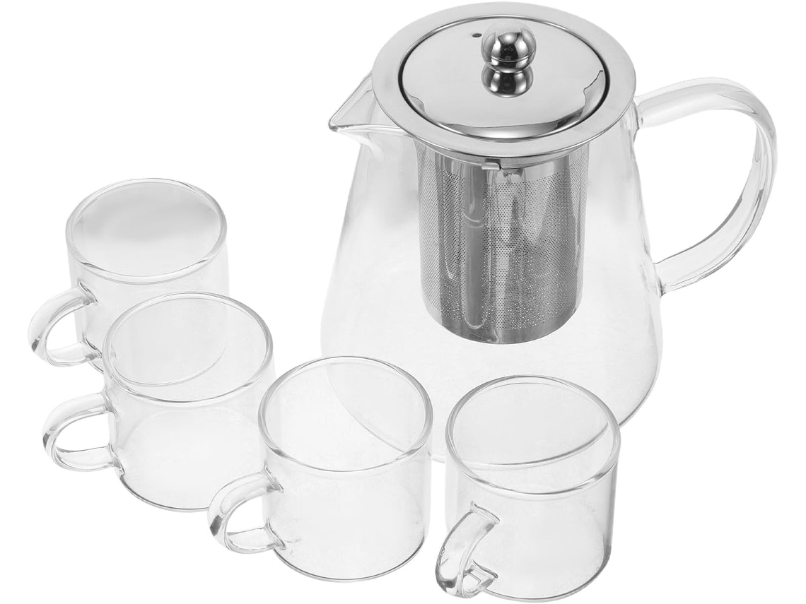 1 Conjunto De Chá De Vidro De 750ml Com 4 Xícaras E Infusor