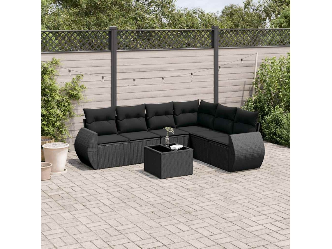 Vidaxl 7 Pcs Conjunto De Sofás P/ Jardim C/ Almofadões Vime Pe Preto