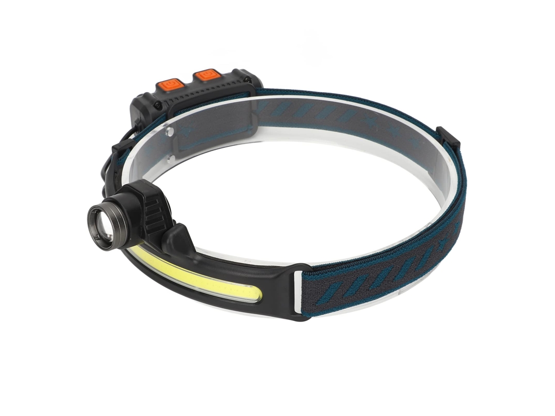 Farol Recarregável Holofote Cob Interruptor Multifunções Prompt de Energia para Corrida para Pesca Ao Ar Livre Preto HALINUIA