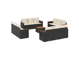 Conjunto de 13 Sofás de Jardim com Almofadões Vime Pe Preto MAISON EXCLUSIVE