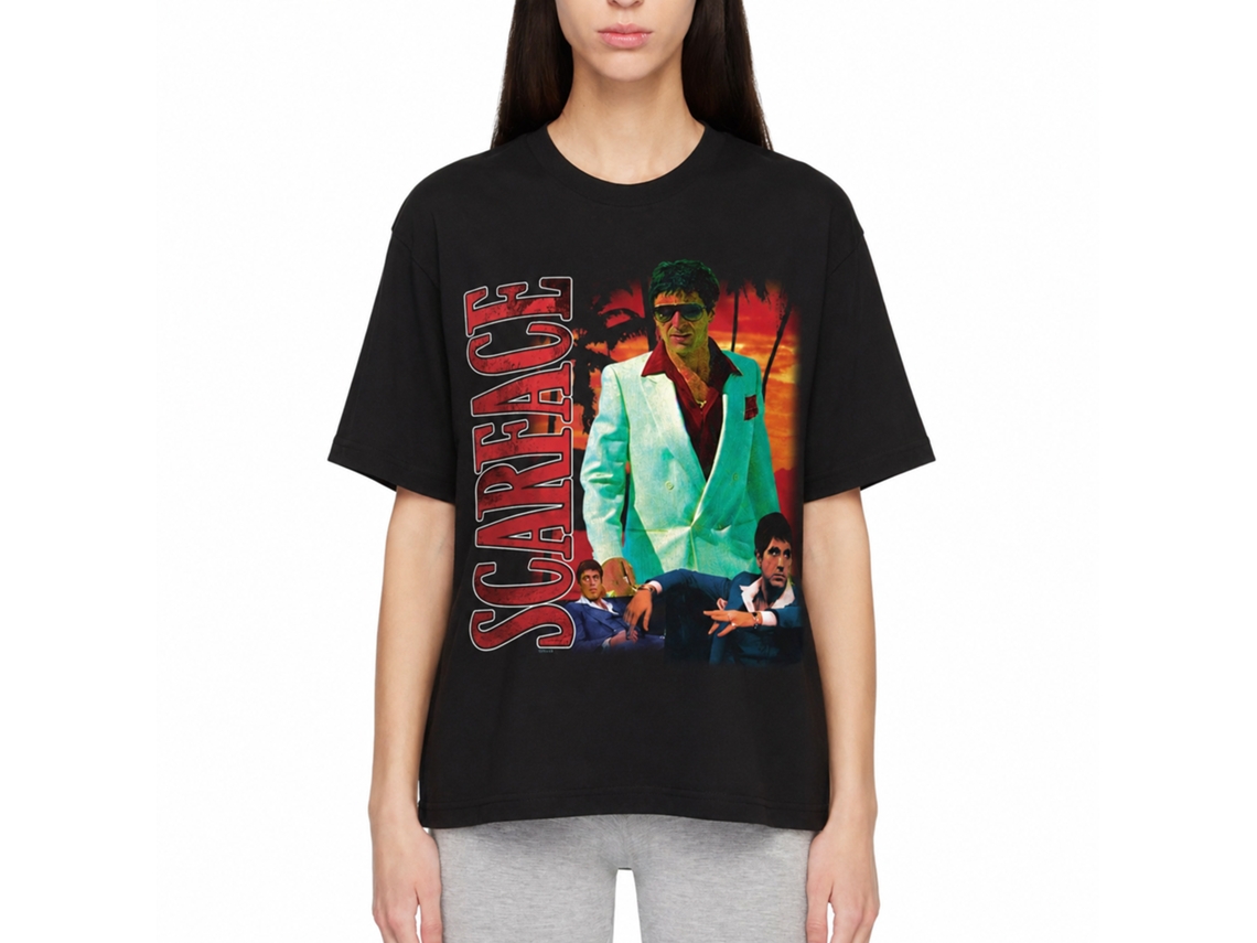 Rockinstone Scarface Movie Collage With Palm Tree Background Black Adult T-shirt Size:xxxl