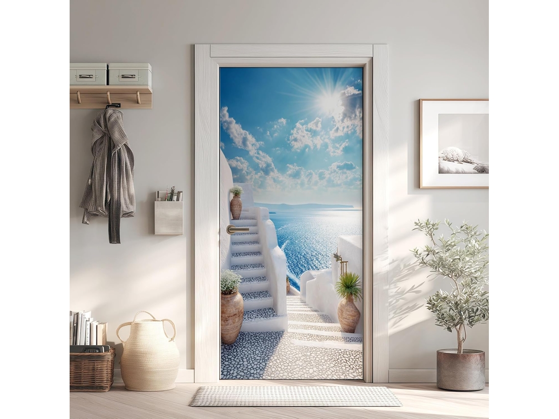 Pôster De Porta Santorini Trompe L'oeil, Adesivo De Parede Autoadesivo Da Grécia, Para Quarto