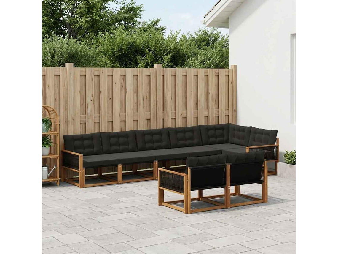 Vidaxl Conjunto De Sofás Para Exterior 8 Unid. Natural E Preto