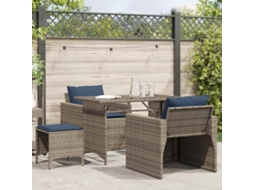 Vidaxl 4 Pcs Conjunto Sofás De Jardim C/ Almofadões Vime Pe Cinzento