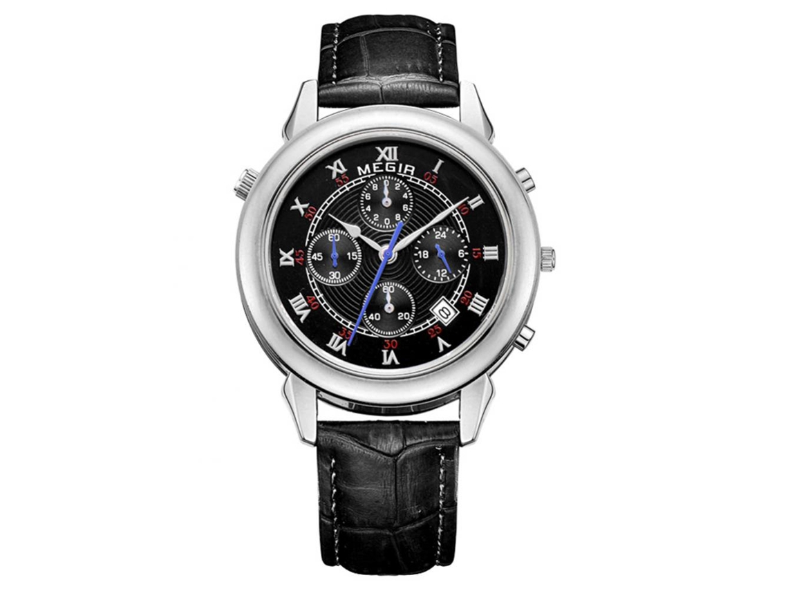 Reloj Hombre Megir De Aleación Correa Pu Dial Redondo Analógico De Cuarzo