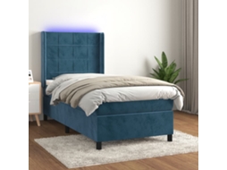 Cama Box Spring C/ Colchão/led 100x200 Cm Veludo Azul-escuro