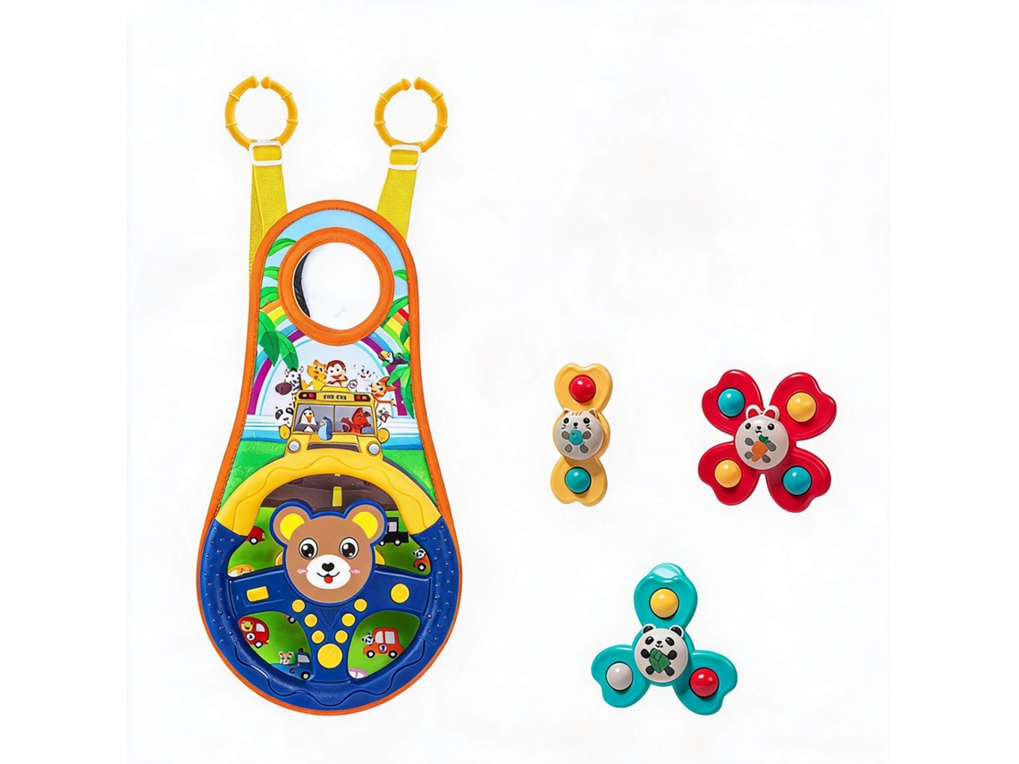 Volante Brinquedo Bebé EIFSON para Cadeirinha com Espelho e 3 Brinquedos (urso)