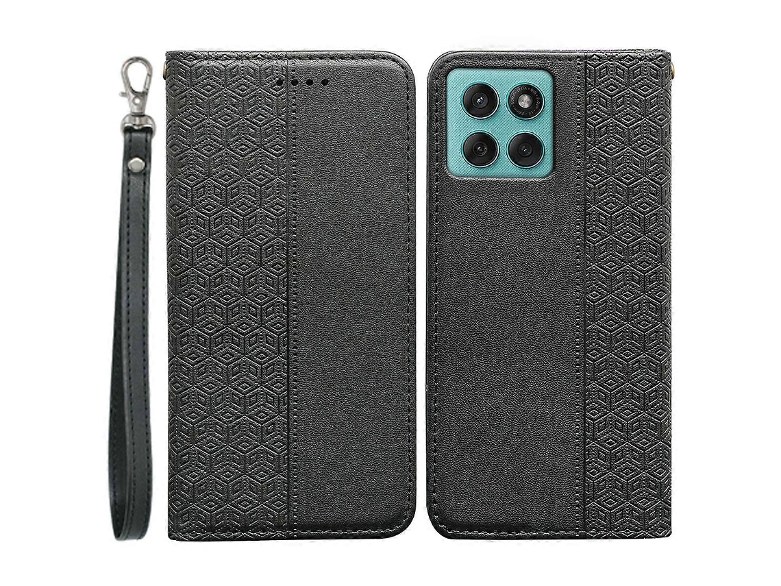 Capa Tipo Carteira Para Motorola Edge 60 Fusion 5g, Com Padrão Xadrez Magnético Forte, Capa Flip De Couro Preta