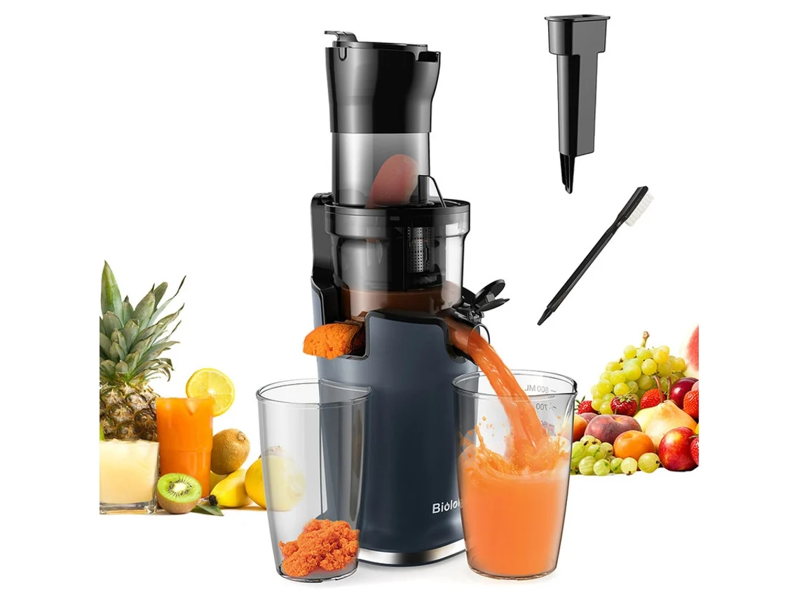 Centrífuga De Pressão Fria Com Funil De 78mm/3.07in Motor Potente De 200w E 40 65rpm Máquina De Suco Lenta E De Baixo Ruído Biolomix