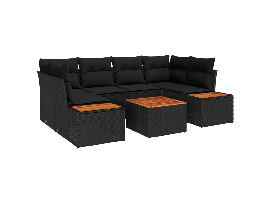 Conjunto 7 Conjunto De Sofá De Jardim Vidaxl Preto Vime Pe (55 X 55 X 37 Cm)