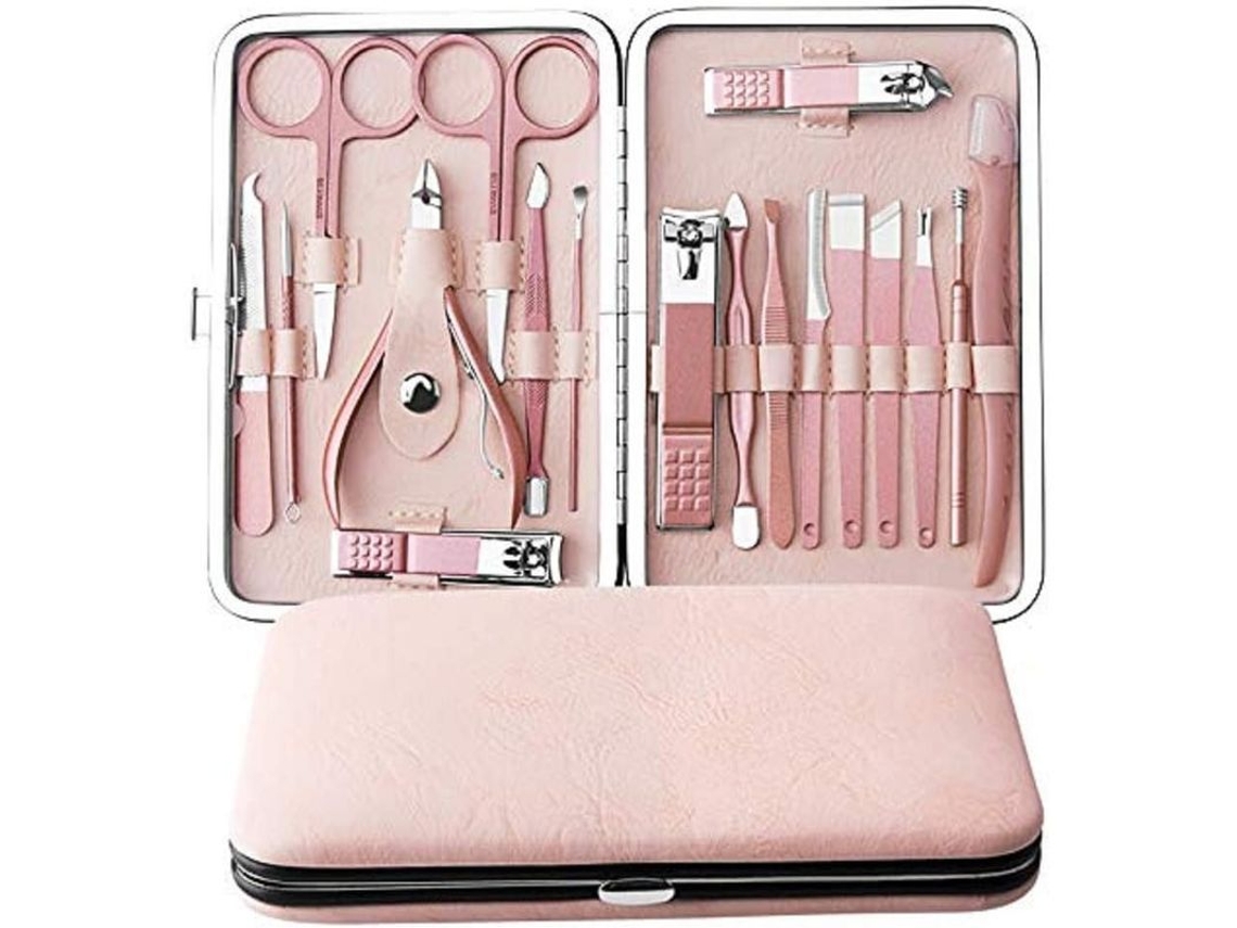 Kit de Manicure Profissional Aço Inox com 18 Ferramentas para Unhas, Cuidados Faciais e Pés