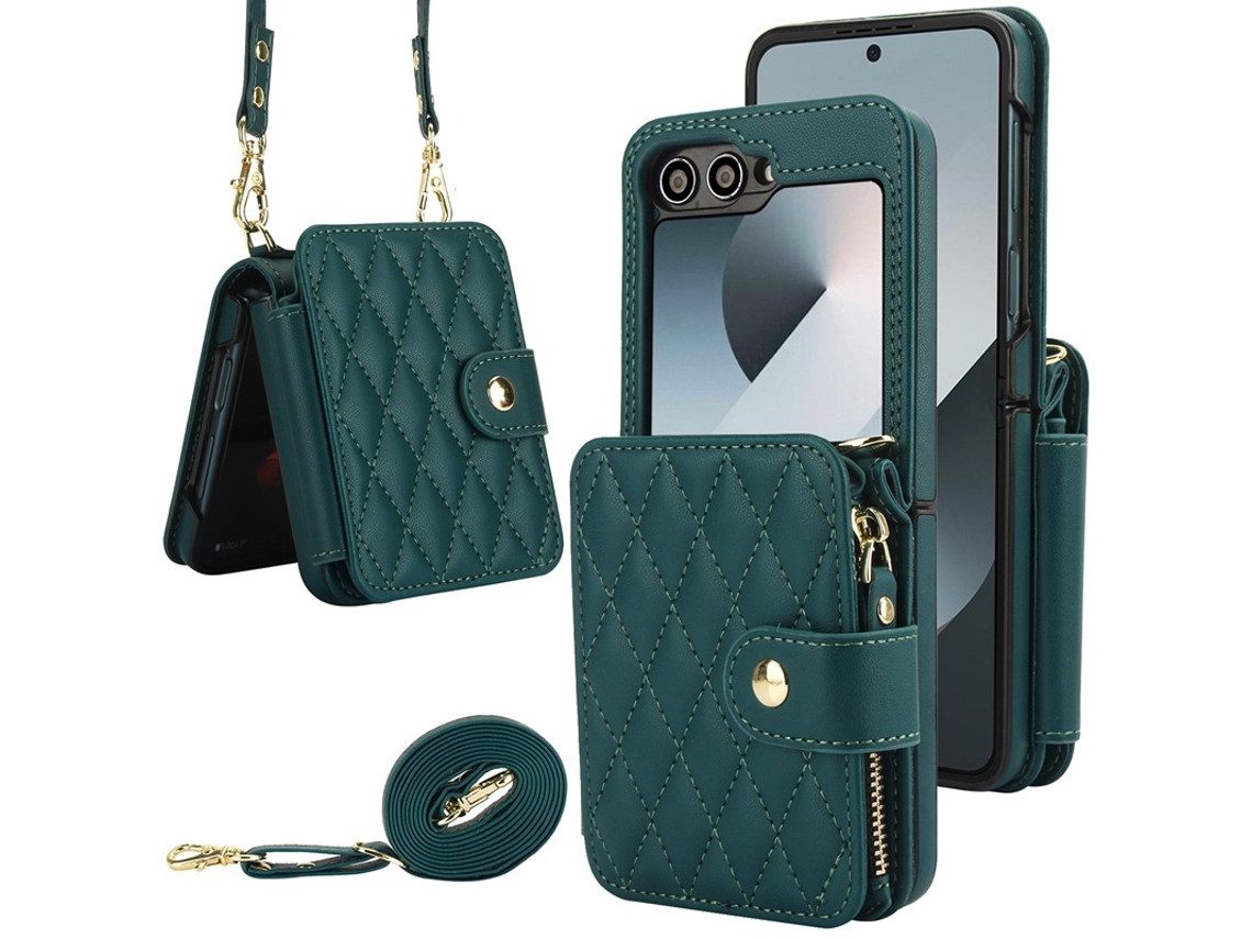 Capa Para Samsung Galaxy Z Flip 6, Com Capa De Couro Tipo Carteira E Alça (verde) Eifson