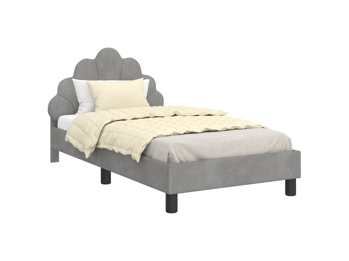 Cama De Solteiro | Camas Para Quarto | Estrutura De Cama Infantil Com Cabeceira Cinzento-claro Veludo