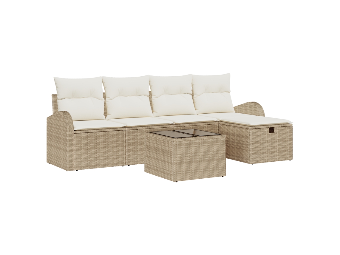 Conjunto 6 Sofá De Jardim Vidaxl Bege Vime Pe