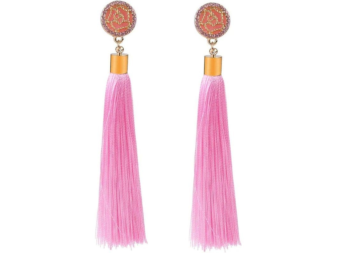 Brincos Pendentes com Tassel Longo de Flor de Rosa para Mulheres, Brincos de Declaração Boho em Cristal Artificial