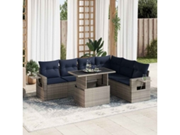 Vidaxl 7 Pcs Conjunto Sofás Jardim C/ Almofadões Vime Pe Cinzento