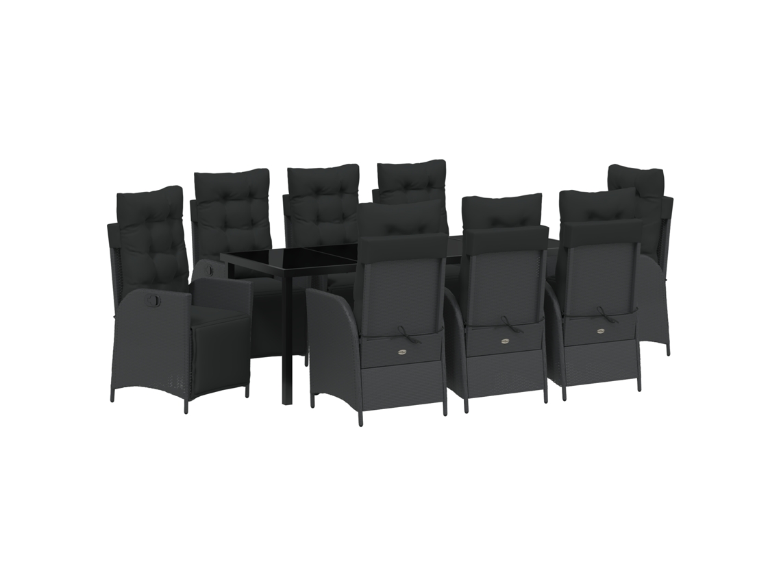 Conjunto 9 Conjunto De Jantar Para Jardim Vidaxl Preto Vime Pe (200 X 80 X 73 Cm)