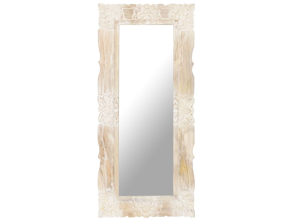 Vidaxl Espelho 110x50 Cm Madeira De Mangueira Maciça Branco