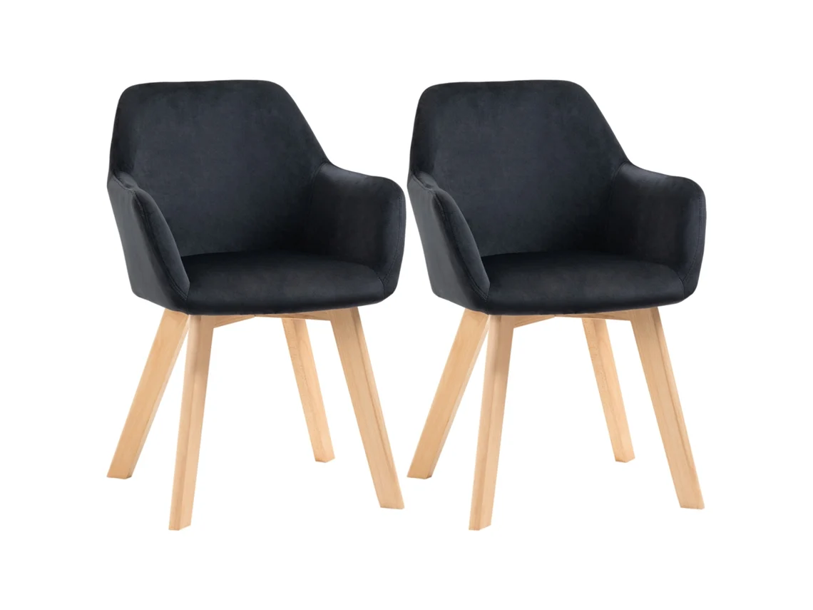 Conjunto 2 Cadeiras Jantar Veludo Madeira Natural Preto