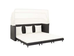Vidaxl Espreguiçadeira Extensível 3 Lugares Com Toldo Vime Pe Preto