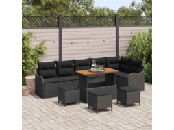 Vidaxl Conjunto De Sofá De Jardim 10 Unid. Preto Vime Pe