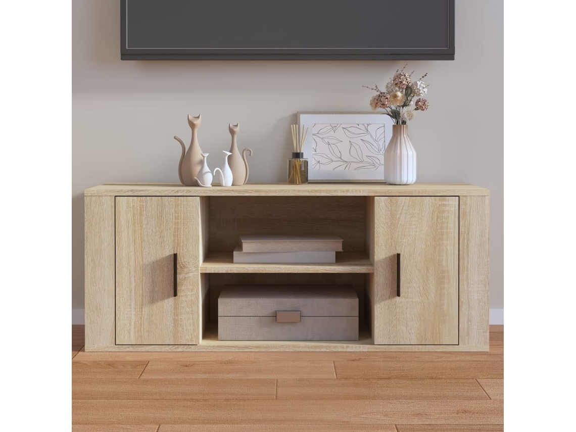 Móvel P/ Tv 100x35x40cm Madeira Processada Carvalho Sonoma Dkd Home Decor