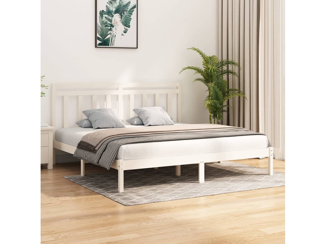 Estrutura De Cama 200x200 Cm Madeira Maciça Branco