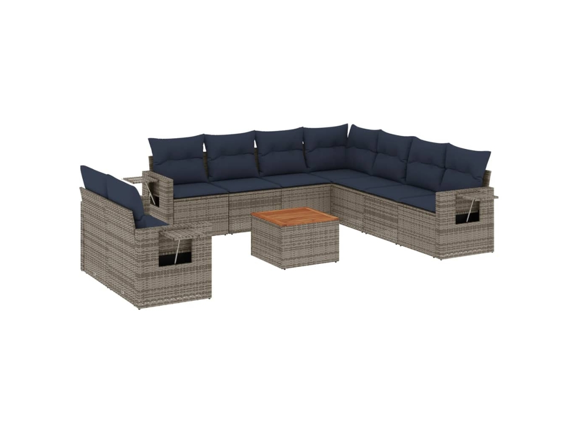Conjunto de Sofá de Jardim, 10 Peças, Almofadas, Rattan Cinza MAISON EXCLUSIVE