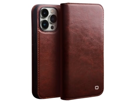 Capa Genuíno Quedas Para Iphone 14 Pro Max Qialino Pele Castanho