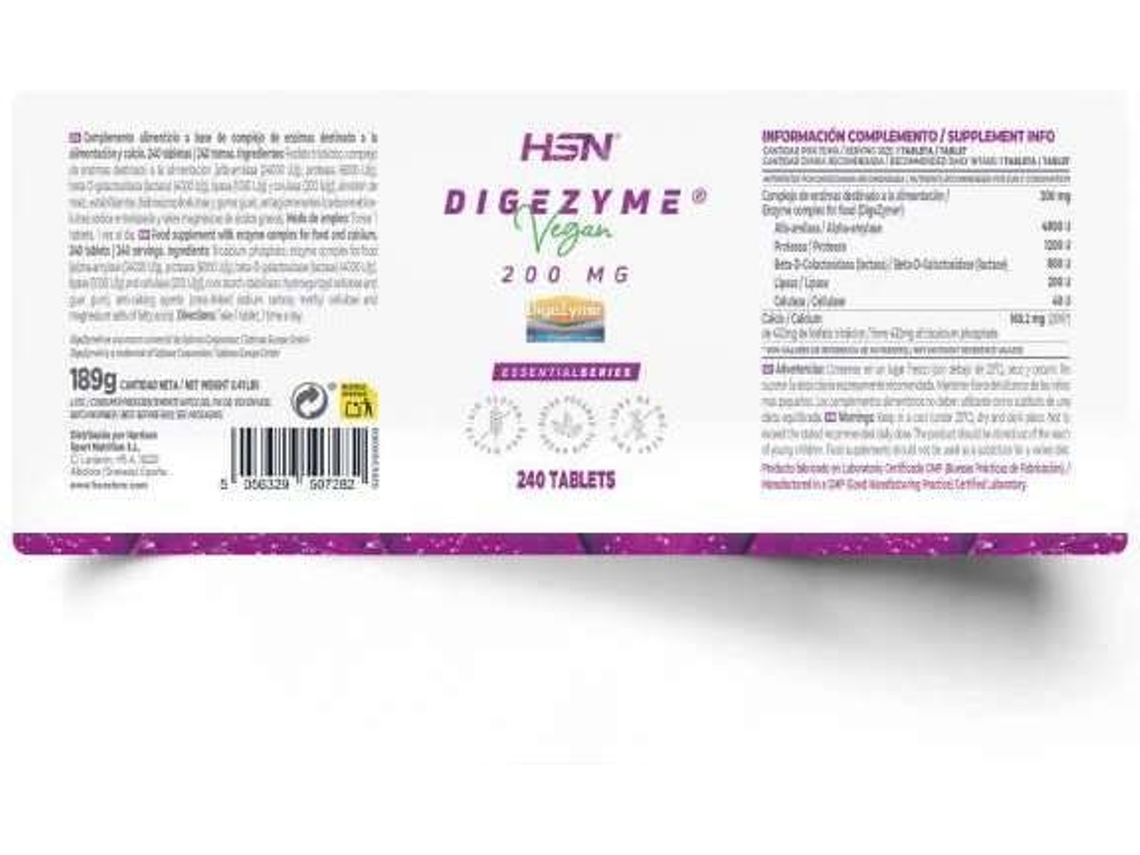 Suplemento Alimentar HSN Digezyme® (240 tablets) Worten.pt