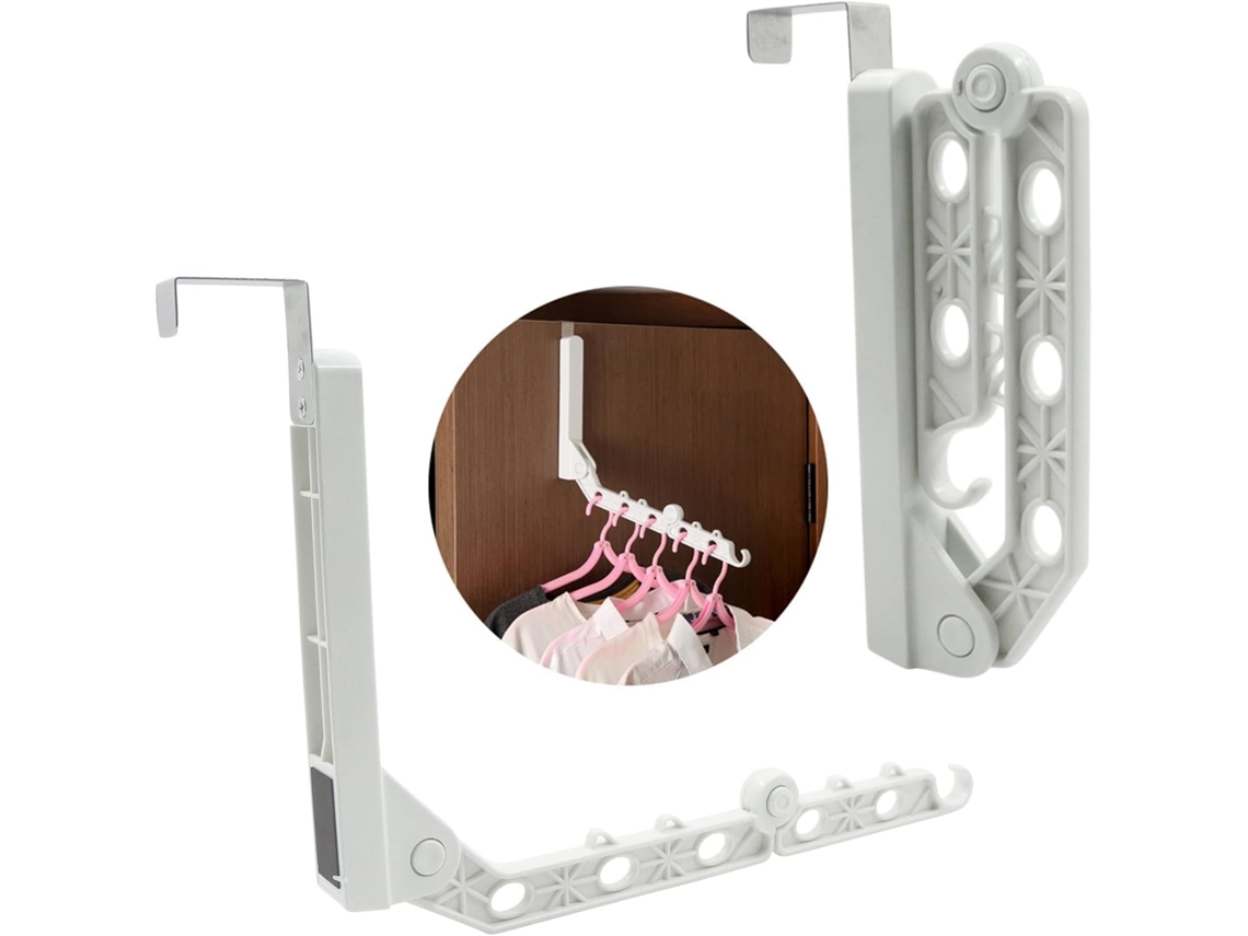 Cabideiro de Porta Dobrável, Varal para Roupas de Porta, Moderno e Compacto, Ideal para Varandas, Guarda, Roupas e Quartos, 2 Peças, Branco BRILVIBERA