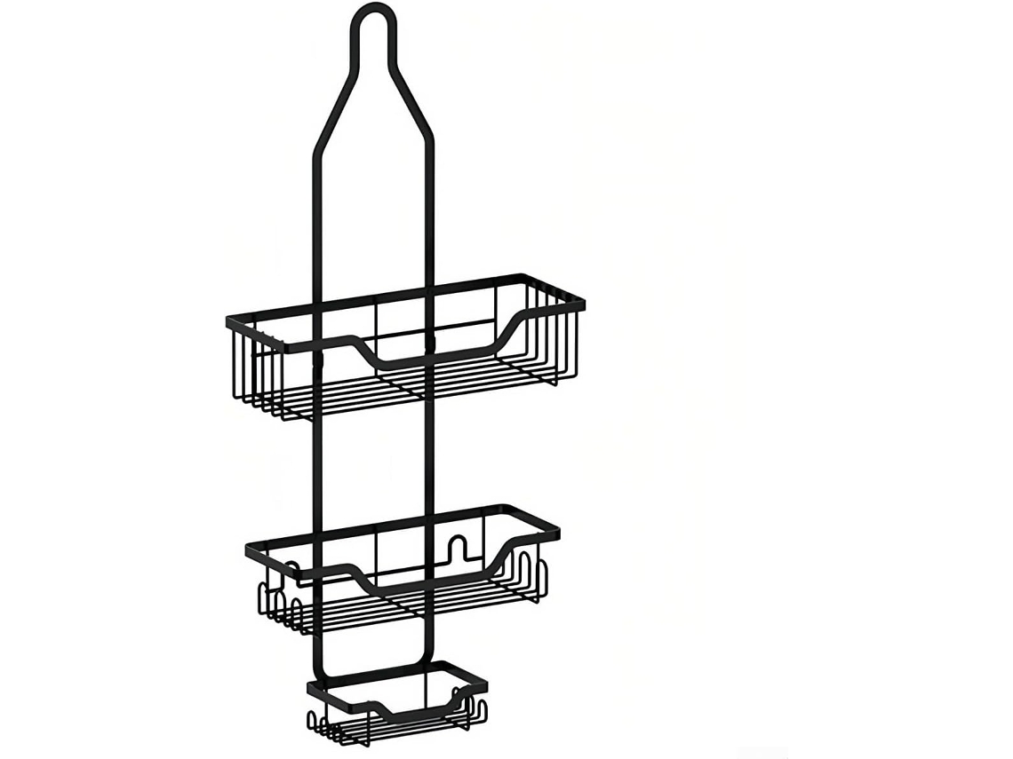 Organizador De Parede De Metal Com 12 Ganchos Suporte Pendurar Sem Furos Armazenamento No Banheiro Preto 66x 30cm