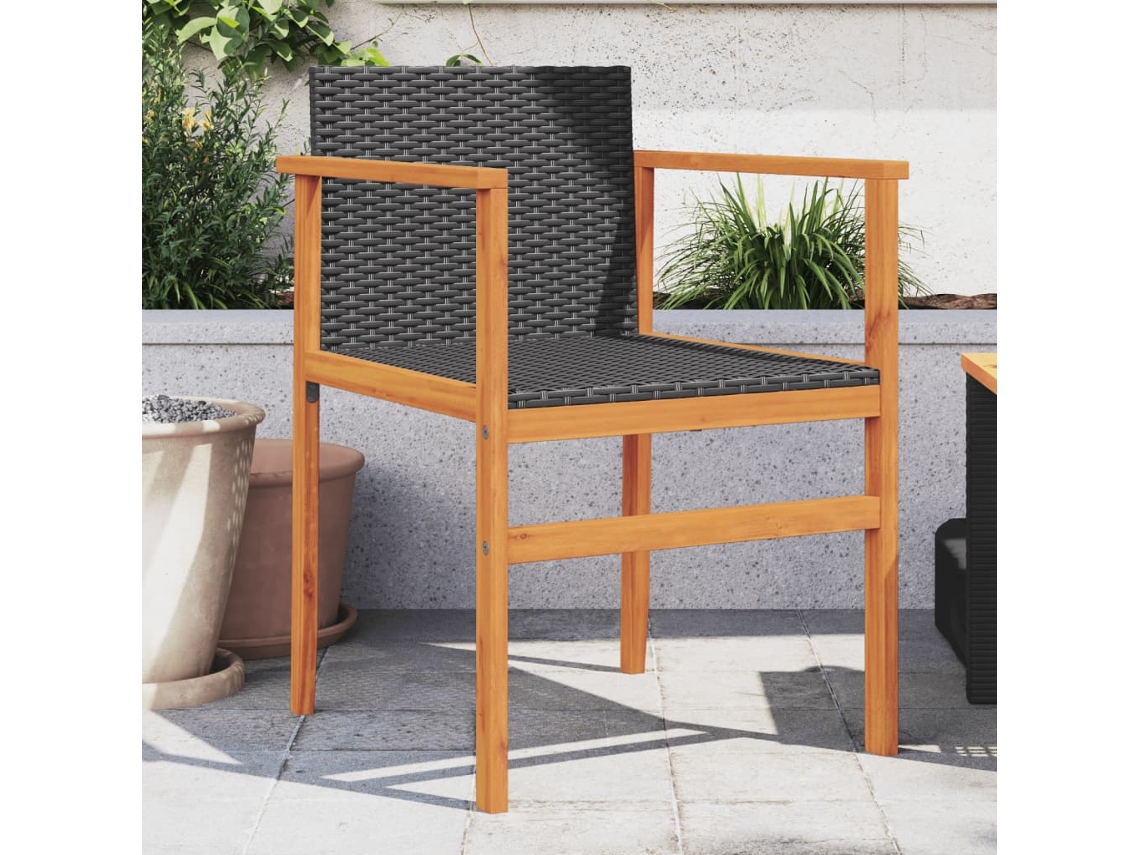 Vidaxl Cadeiras De Jardim 2 Pcs Vime Pe/madeira Maciça Preto